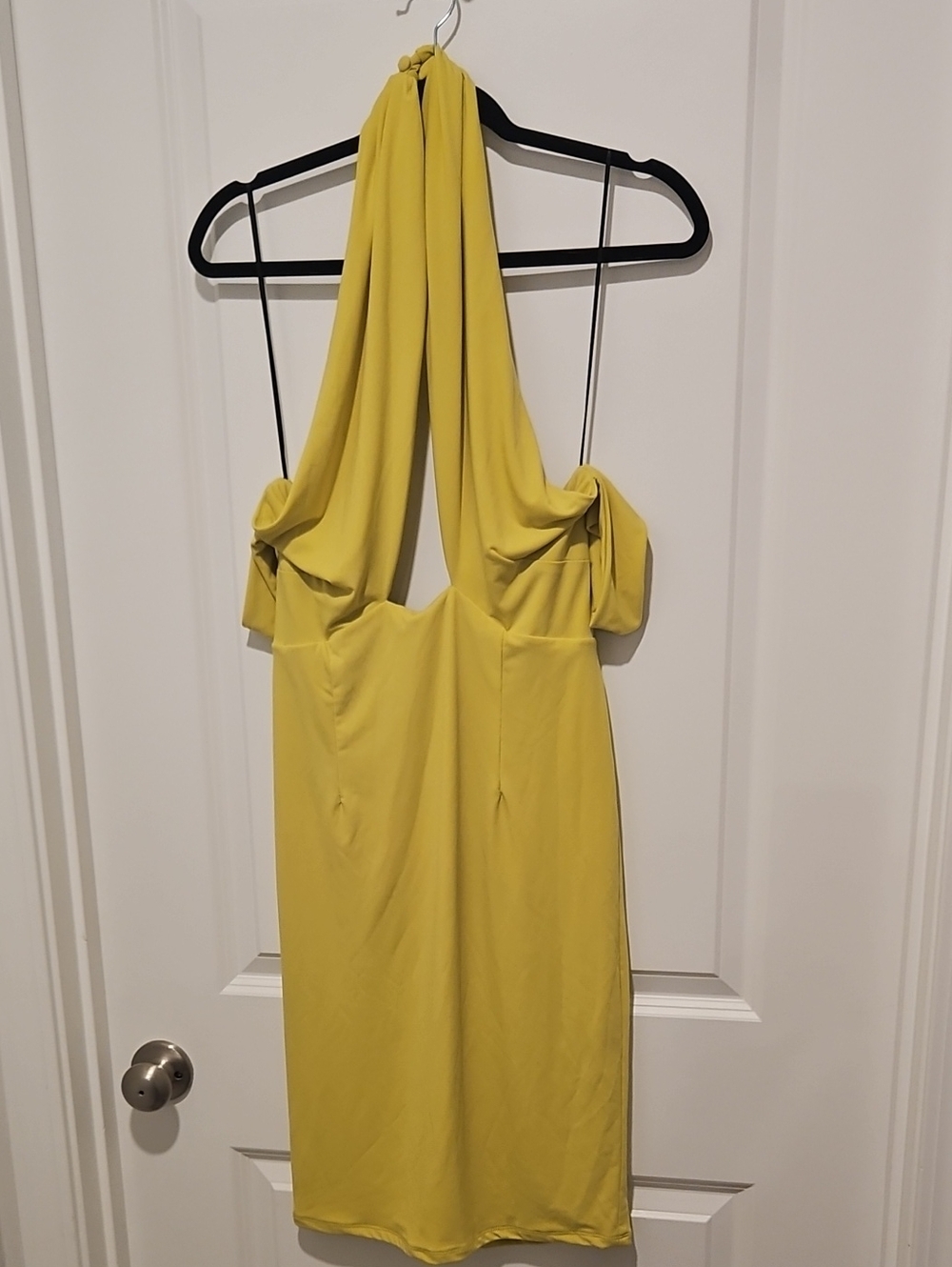 Abyss By Abby Yellow Halter Draped Cocktail Dress